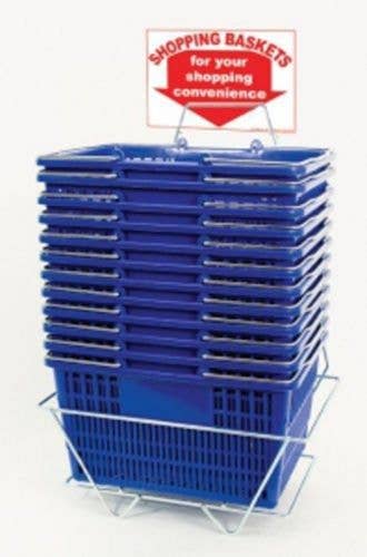 Shopping Basket Set of 12  Plastic with Sign and Stand (Metal Handles): GREEN