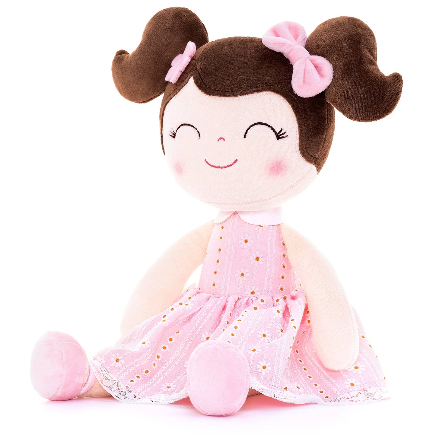 16" Keepsake Plush Doll - Pink Dress Dark Brown Hair