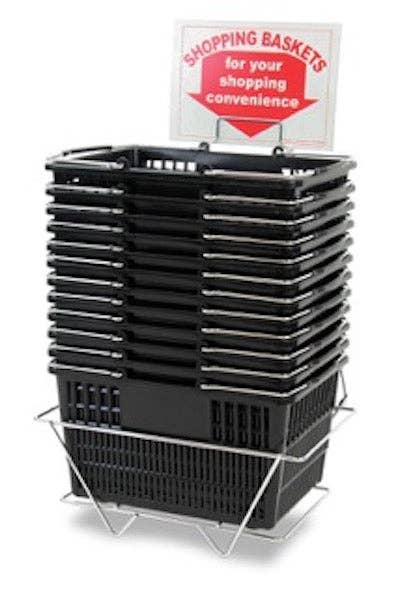Shopping Basket Set of 12  Plastic with Sign and Stand (Metal Handles): GREEN