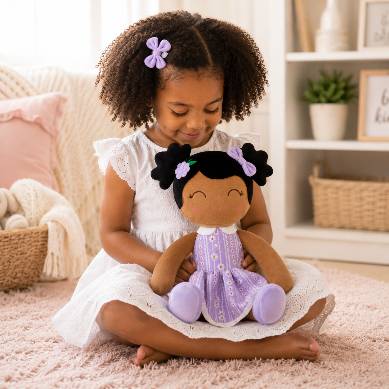 16" Keepsake Plush Doll - African American Lilac Dress