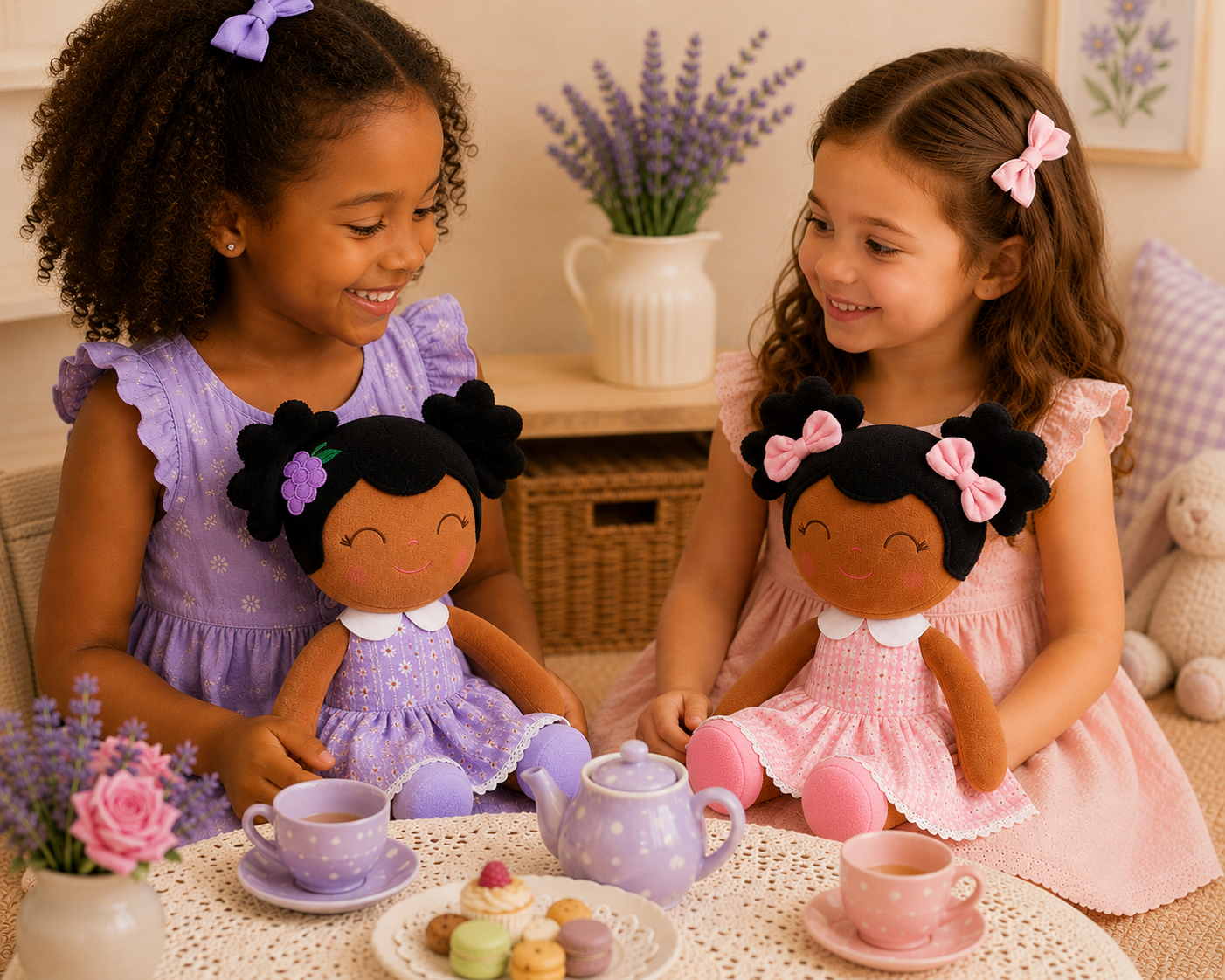 16" Keepsake Plush Doll - African American Lilac Dress