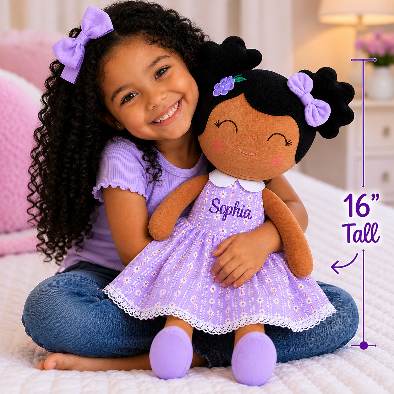 16" Keepsake Plush Doll - African American Lilac Dress